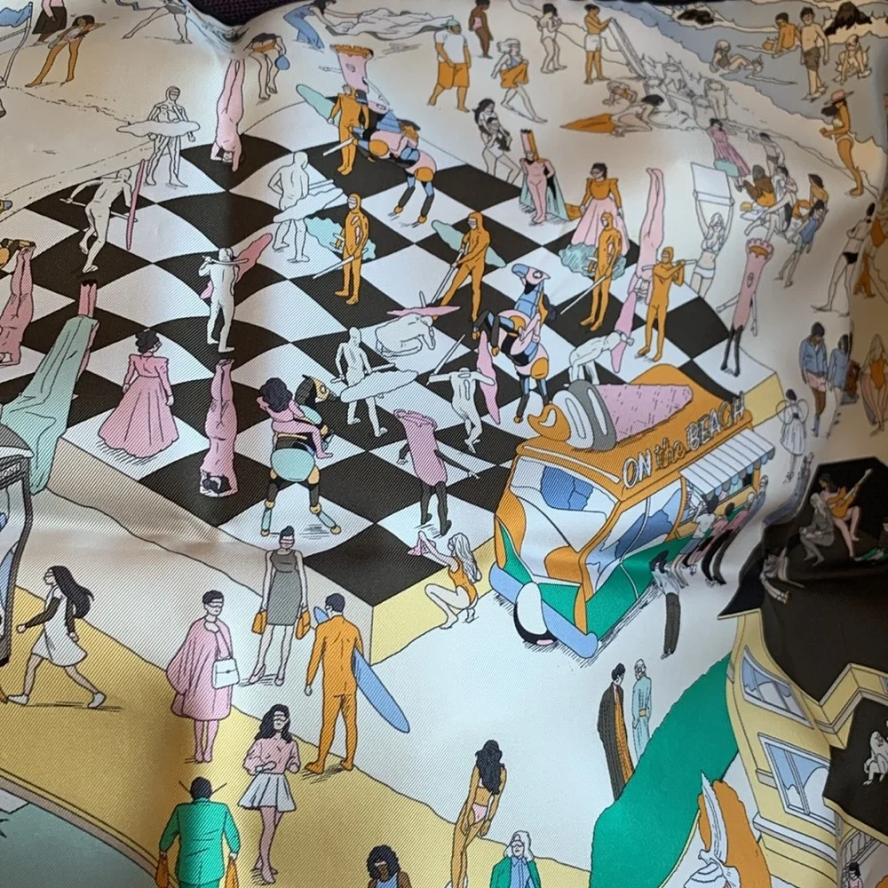 🏝️⛱️ New Authentic Hermes Silk Scarf on The Beach scarf 90 with Box